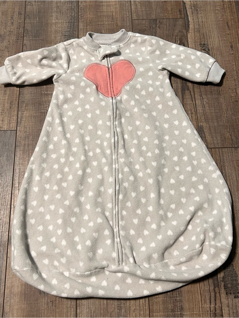 Carter’s Fleece Sleep Sack Gray and Pink Heart Small Zip